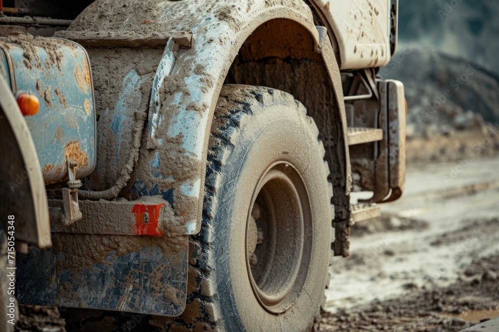 A dirty truck is parked on the side of the road. Suitable for transportation, automotive, or roadside-themed projects