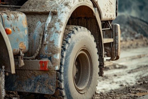 A dirty truck is parked on the side of the road. Suitable for transportation, automotive, or roadside-themed projects