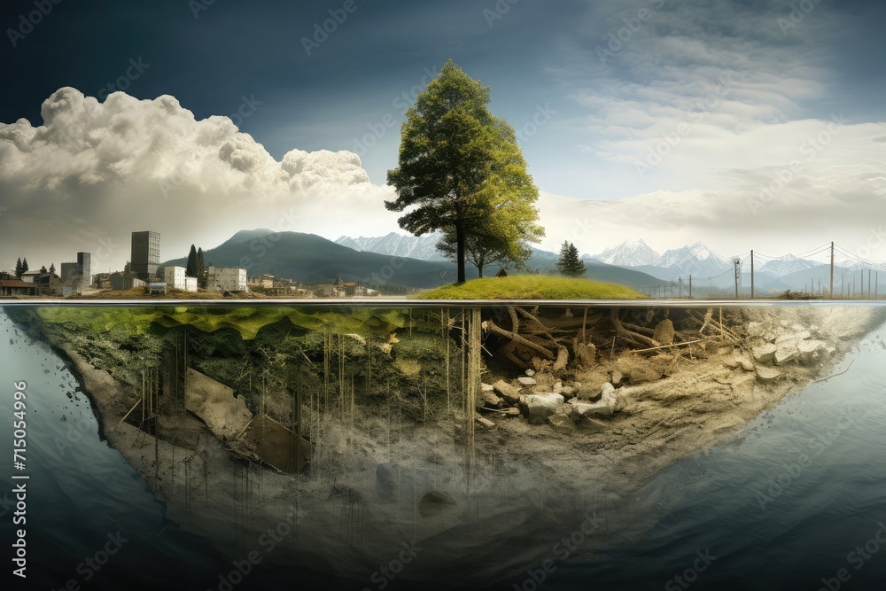 greenhouse-affected world vs green nature world greenhouse-affected world vs green nature world