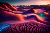 Iridescent waves of light forming a digital desert oasis