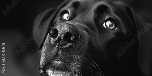 A close up of a black dog's face. Suitable for pet-related designs or animal-themed projects