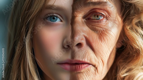 Portrait of a Young Girl and Elderly Woman Merged to Show Passage of Time