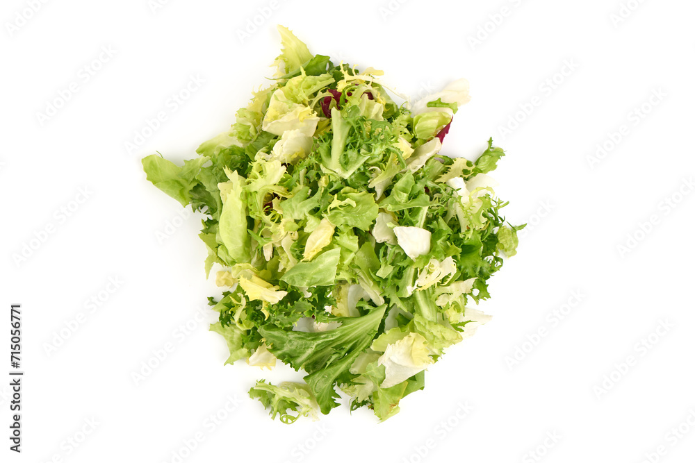 Salad mix with rucola, frisee, radicchio and lamb's lettuce, close-up, isolated on white background. Salad mix with rucola, frisee, radicchio and lamb's lettuce, close-up, isolated on white background.