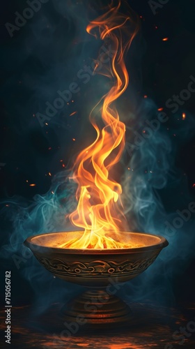 Bowl of Fire on Black Background, A Vibrant and Fiery Display of Heat and Light