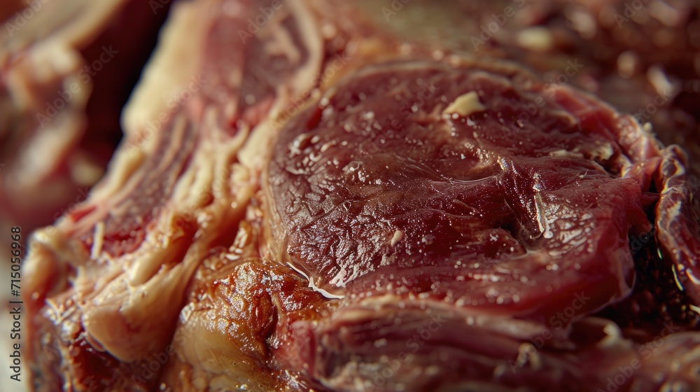 A detailed view of a piece of meat on a plate. Perfect for food enthusiasts and restaurant menus