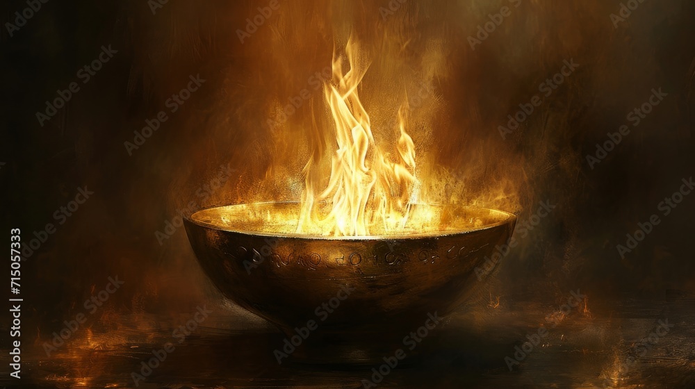 A Bowl of Fiery Embers Illuminates a Dark Background A Bowl of Fiery Embers Illuminates a Dark Background