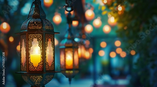 lantern islamic , eid mubarak, Eid al Adha banner with Generative AI