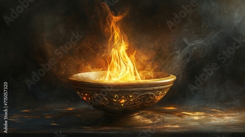 Fiery Bowl Illuminating a Table in a Captivating Display