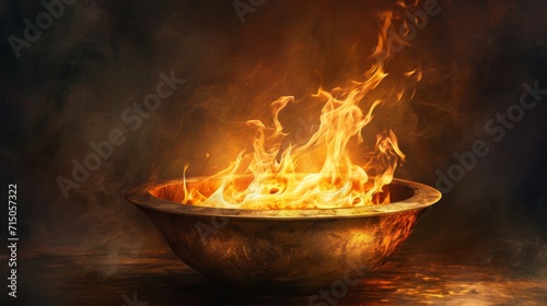 Bowl on Fire on Dark Background, Fiery and Striking