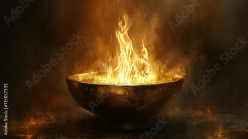 A Bowl of Fiery Embers Illuminates a Dark Background