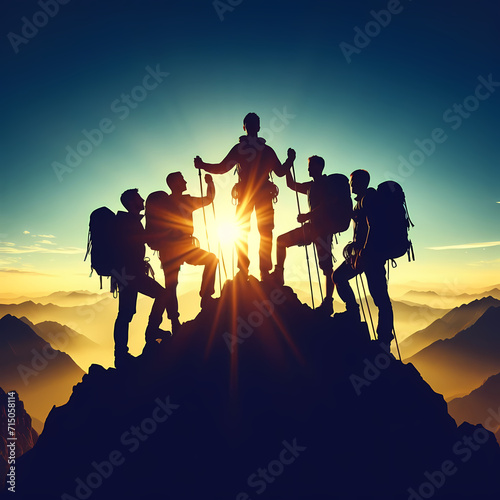  the powerful essence of teamwork and mutual assistance in conquering a mountain summit, Generative Ai
