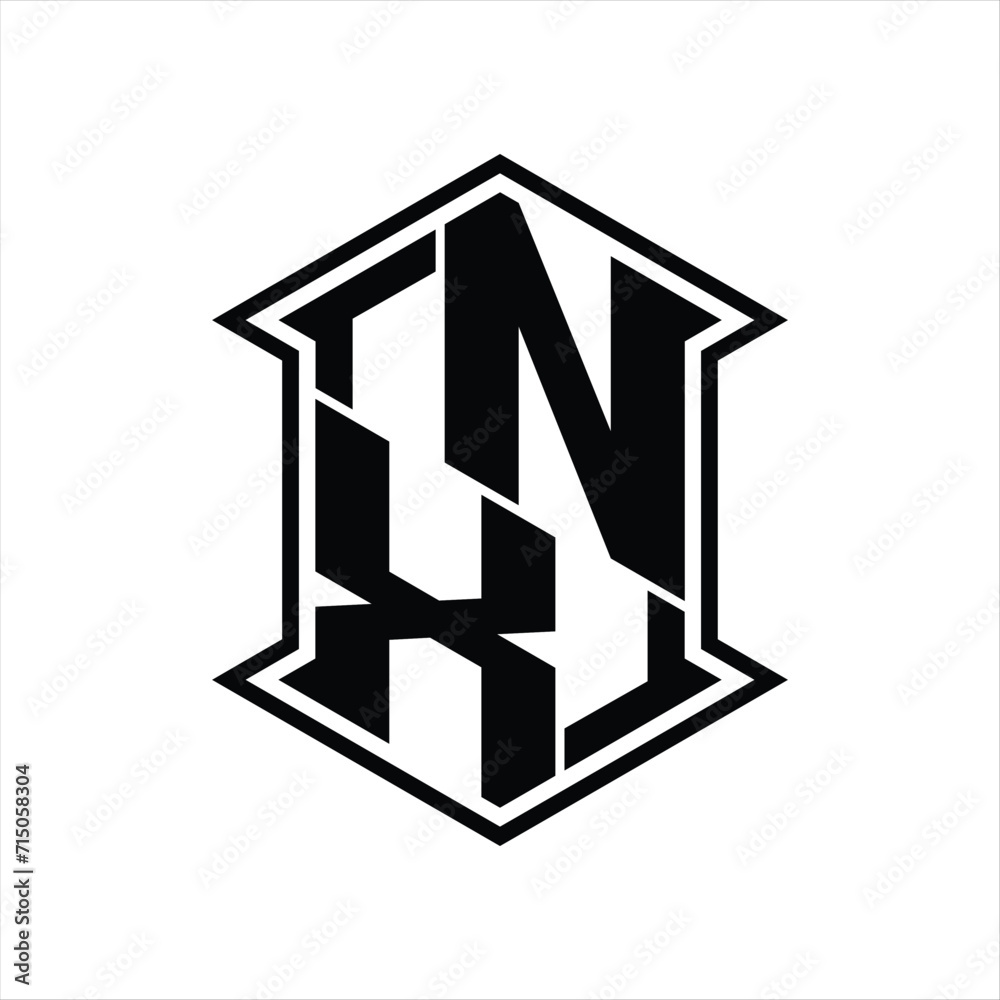 NX Logo monogram hexagon shield shape up and down with sharp corner isolated style design NX Logo monogram hexagon shield shape up and down with sharp corner isolated style design