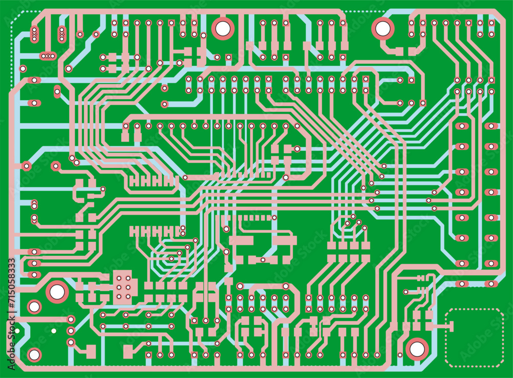 Tracing conductors of printed circuit board
of electronic device. Vector engineering technical 
drawing of pcb. Electric background. Concept of pcb design.