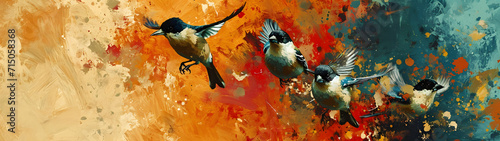 Three Birds Flying in the Air, A Captivating Painting of Avian Elegance and Grace photo
