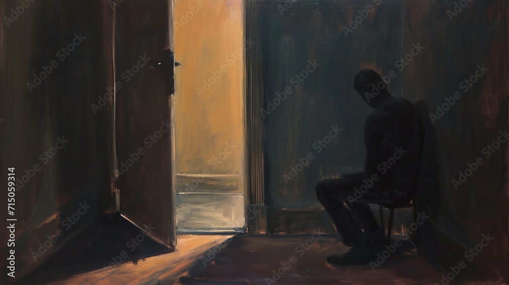 Depressed person alone in a dark room