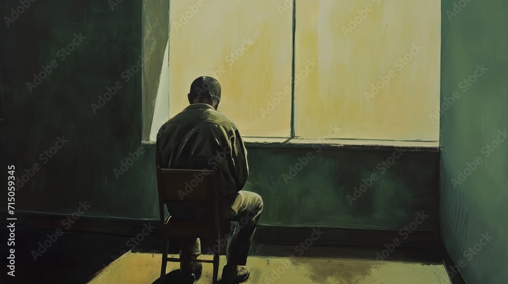 Depressed person alone in a dark room Depressed person alone in a dark room