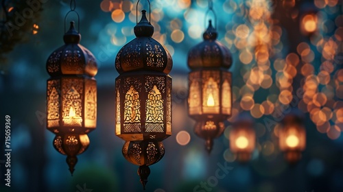 Ramadan Lantern decoration background 3d rendering .