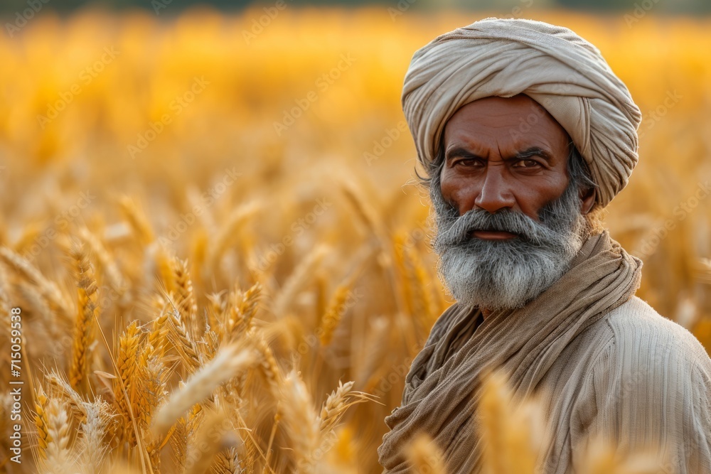 Turbaned Man Standing in Wheat Field Turbaned Man Standing in Wheat Field