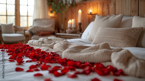 Bed With Rose Petals, Romance and Luxury