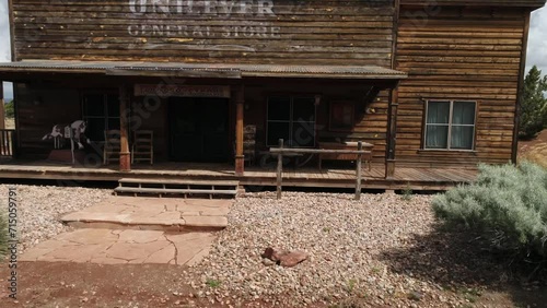 Aerial drone footage of western ranch movie set in Arizona