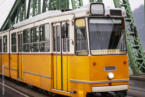 yellow tram close-up, public transport