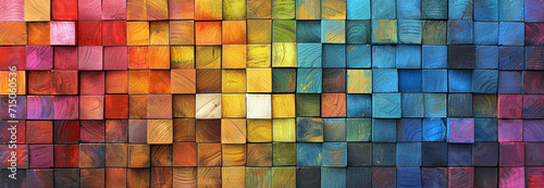 colorful wooden blocks. wide format. hand edited generative ai photo