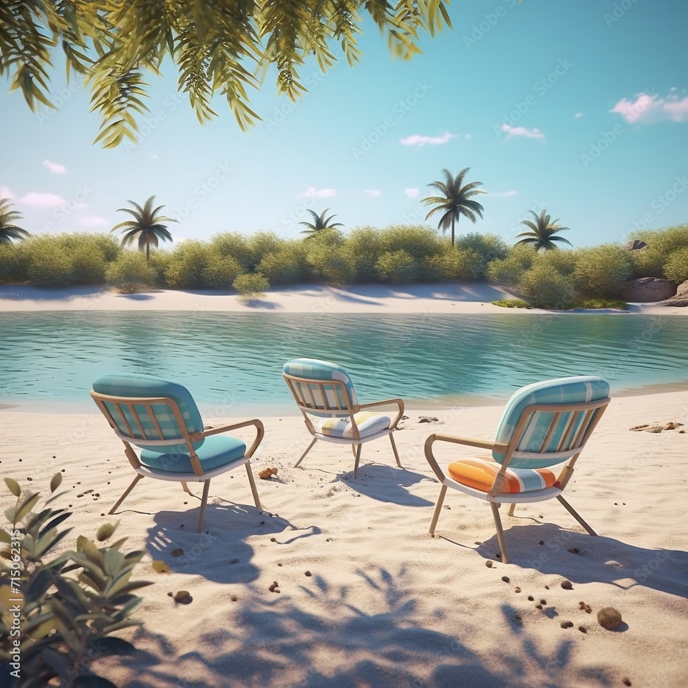 Beachside River with Chairs on the Sand - Summer Retreat