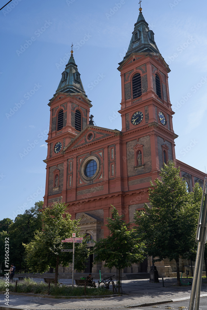 Obraz premium Prague, Czech Republic - July 5, 2023 - St. Wenceslas Church in Smichov is a Roman Catholic parish church on 14 October Square in Smichov