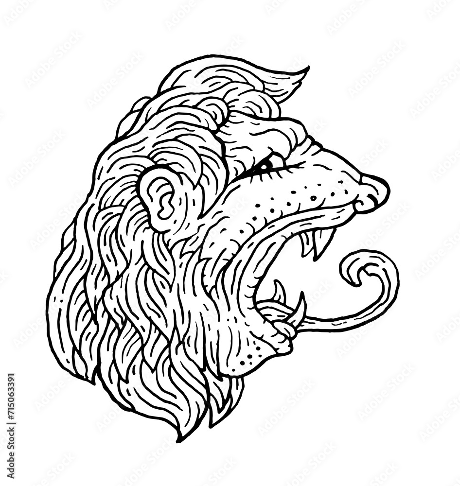 Obraz premium Lion King of Beasts Growls Cat Print Tattoo Stamp Coloring Book