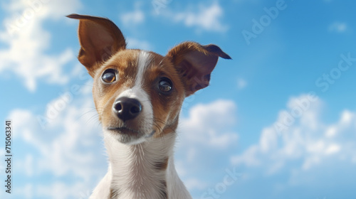 Close up dog on blue sky background © ovid