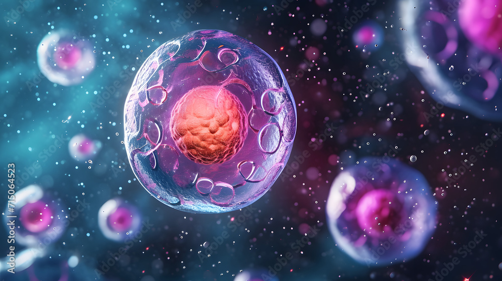 Human (animal) cell under microscope 3d illustration Stock