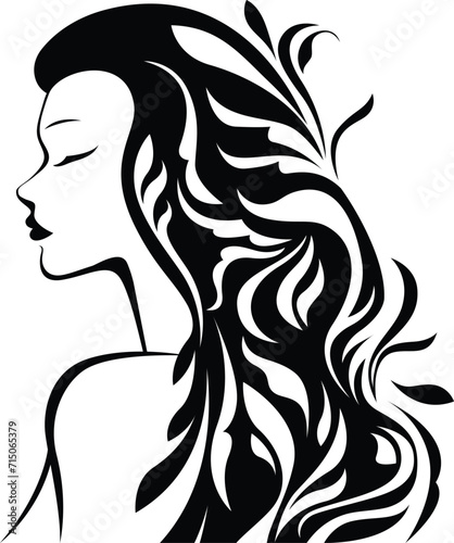 Vector stylized silhouette of a girl with long hair in a pattern in profile template logo or an abstract concept for beauty salons, spa, cosmetics, fashion and beauty industry. Abstract logo woman fac
