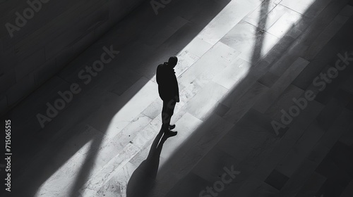 Depressed person standing in shadows photo