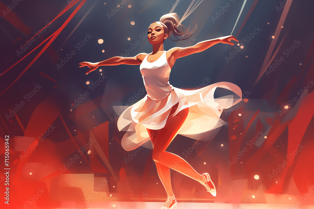 Female dancer performing on the stage, illustration generative AI
