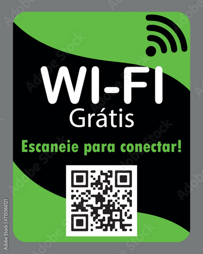 Wi-Fi Grátis com QR Code para Conexão. Arte moderna abstrata nas cores verde e preto.