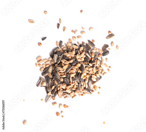 Table seed bird food mix cut out on white background