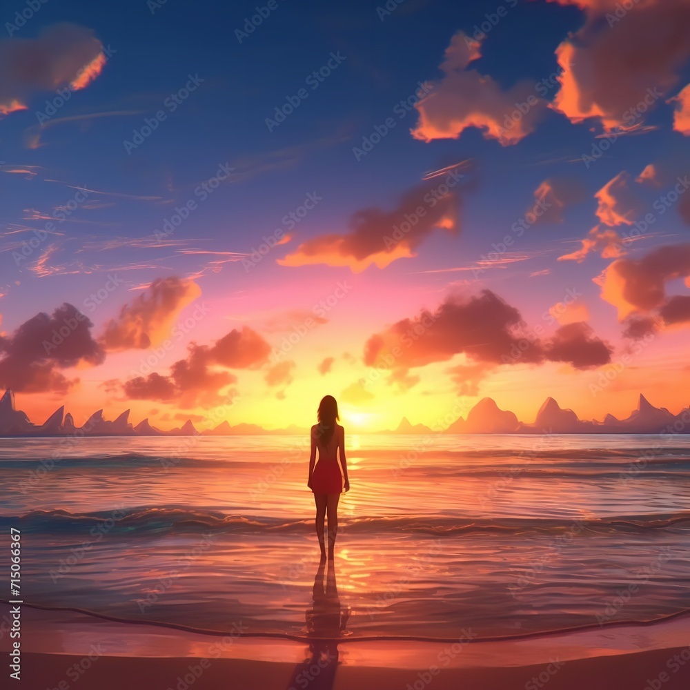 A Woman Enjoys a Beautiful Sunset on a Beautiful Evening