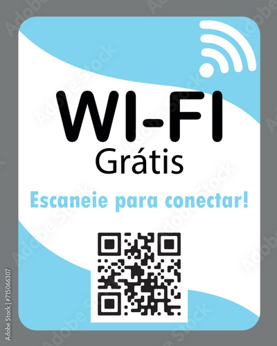Wi-Fi Grátis com QR Code para Conexão. Arte moderna abstrata nas cores azul e branco.