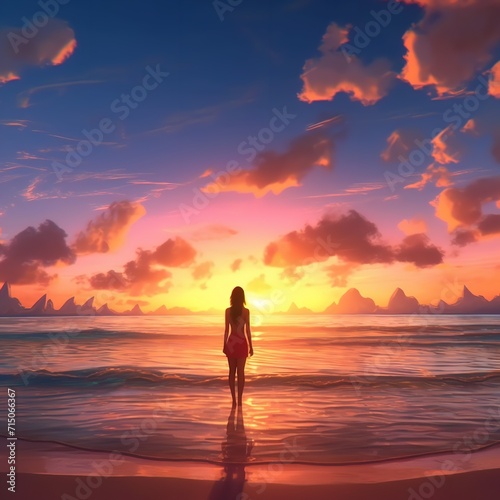 A Woman Enjoys a Beautiful Sunset on a Beautiful Evening © zahidcreat0r