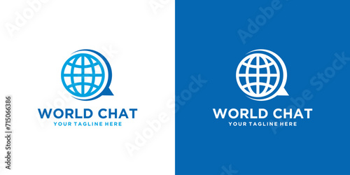 world chat communication logo design, global conversation design template with a combination of a chat icon with a globe photo