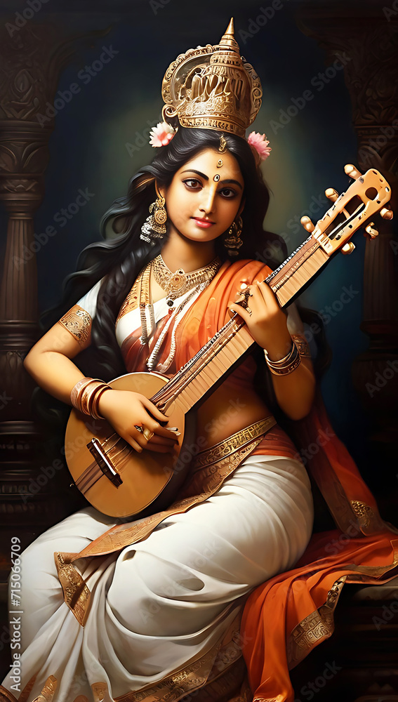Vector illustration of Saraswati, goddess of wisdom for auspicious Vasant Panchami. Ai Generated Vector illustration of Saraswati, goddess of wisdom for auspicious Vasant Panchami. Ai Generated