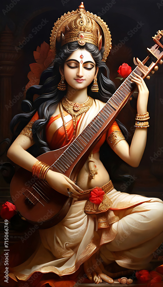 Vector illustration of Saraswati, goddess of wisdom for auspicious Vasant Panchami. Ai Generated Vector illustration of Saraswati, goddess of wisdom for auspicious Vasant Panchami. Ai Generated