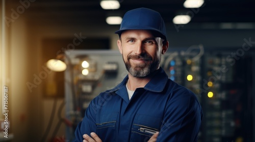 Portrait of male engineer worker wearing safety uniform, electrician