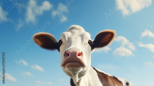 Close up cow on blue sky background © Ion
