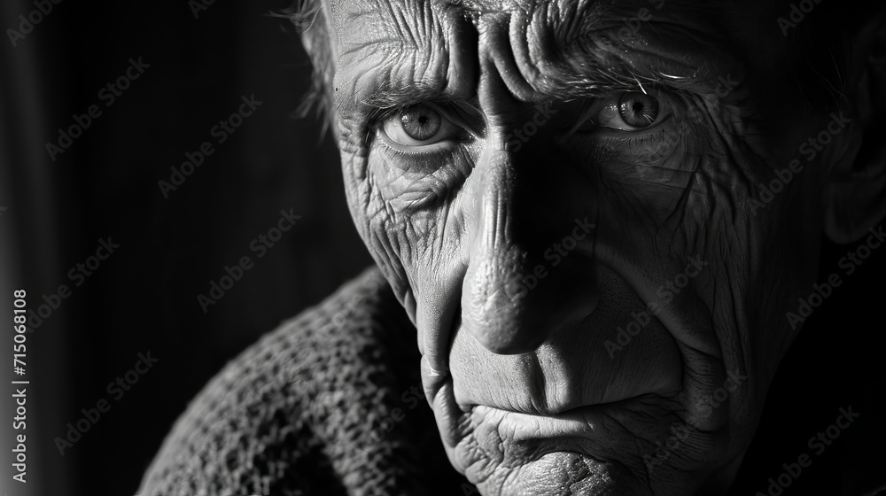 Black and white close up portrait of an angry old man Black and white close up portrait of an angry old man
