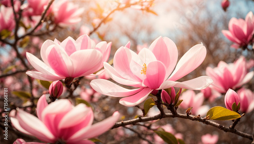 Close-up of a blooming magnolia branch