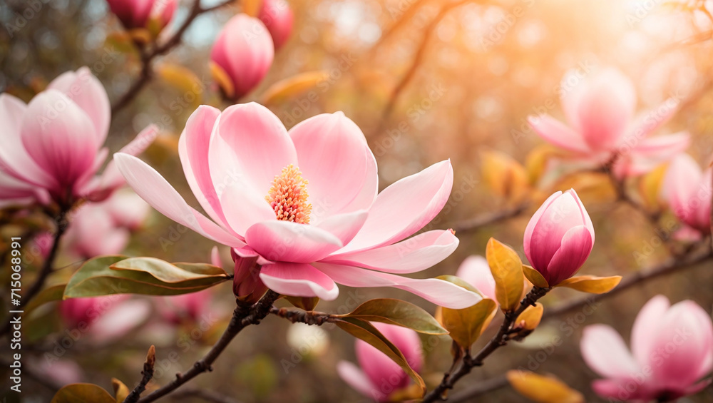 Close-up of a blooming magnolia branch Close-up of a blooming magnolia branch