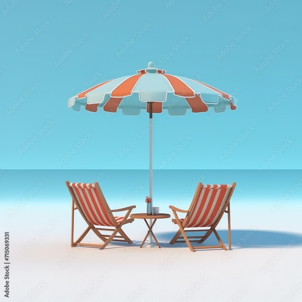 Beach Umbrella with Chairs on the Sand - Summer Relaxation
