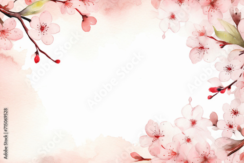 twigs of delicate cherry blossoms, located around the perimeter,on a light background,with a place for text,watercolor illustration,spring banner,design concept of spring marketing materials © Наталья Лазарева