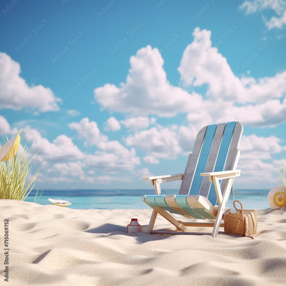 Beach Vacation Concept with Chair and Blue Sky - Tropical Paradise